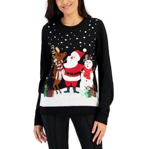Karen Scott Santa Snowman Applique Christmas Whimsy Sweater Black Size XL, NWT